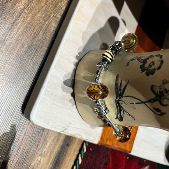 Bacio ITALY Murano Glass Bead Charm 7” extensión to 7.5” Snake Chain Bracelet - Picture 4 of 7